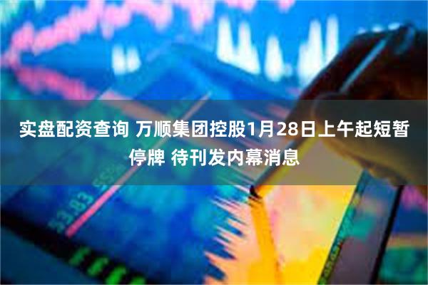 实盘配资查询 万顺集团控股1月28日上午起短暂停牌 待刊发内幕消息